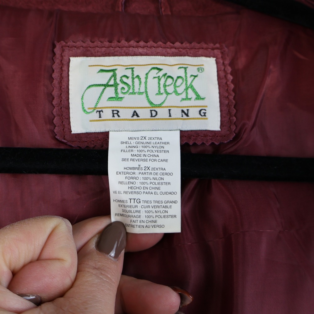 Ash Creek Trading Mens 2X Leather Bomber Jacket Burgundy Suede Western Zip Front - Picture 4 of 7